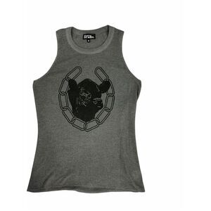 NWOT 2FLYCO Women's Size Small Gray Knit Cow Link Print Tank Top Shirt